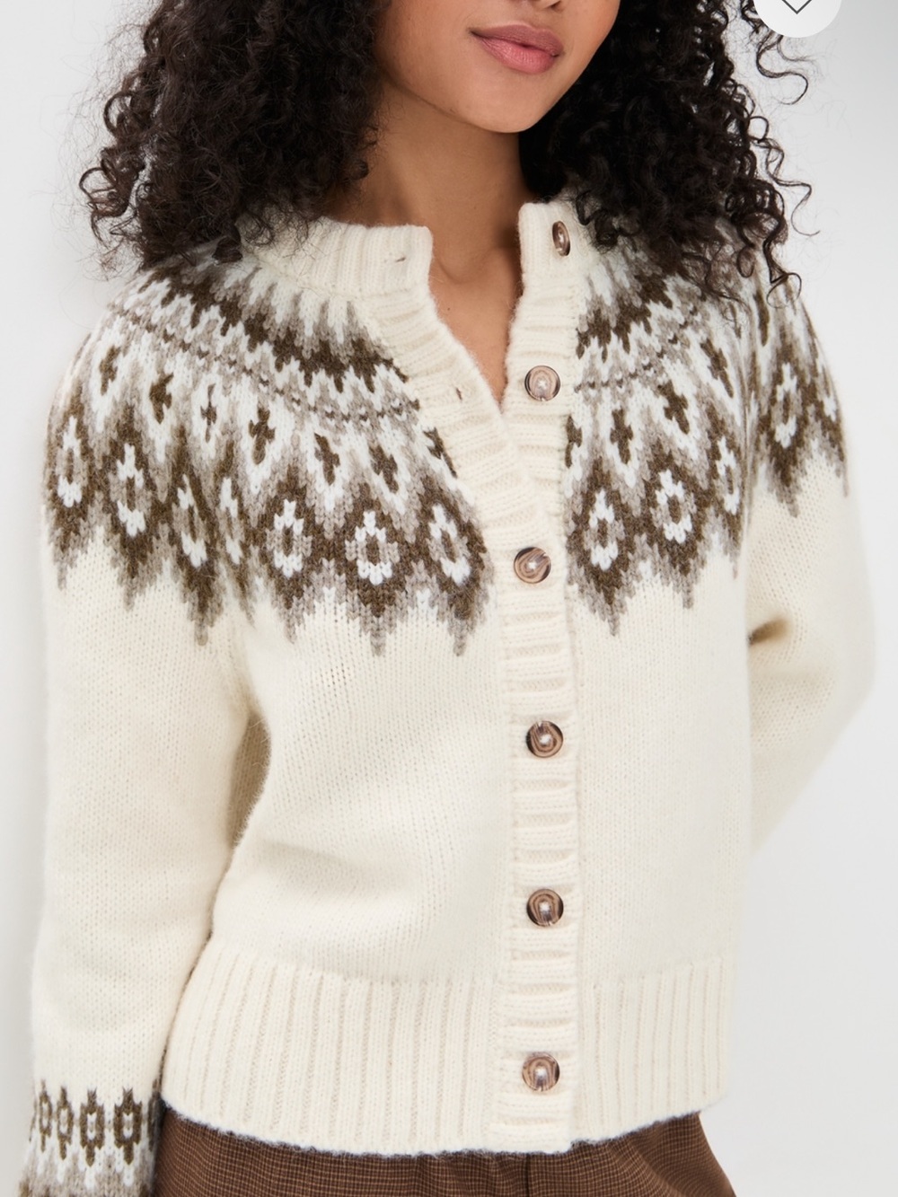 Jenni Kayne Cream Fair Isle Button-Up Sweater Cardigan